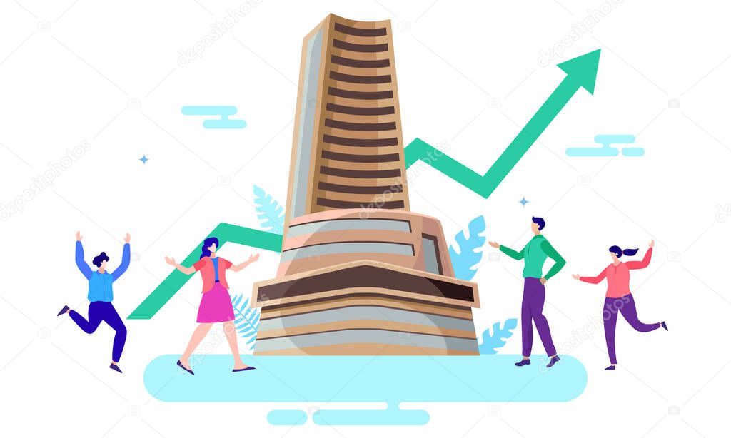 bombay stock exchange growth with happy people vector illustration