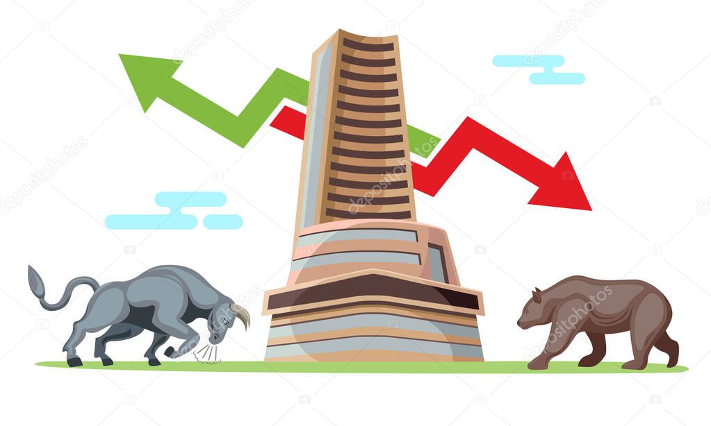 bombay stock exchange with bull and bear market concept vector illustration