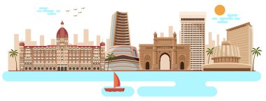 Mumbai 'nin ünlü anıtları ve Skyline vektör çizimleri