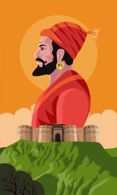 Shivaji maharay ve Hint maharashtra kale vektör illüstrasyonu
