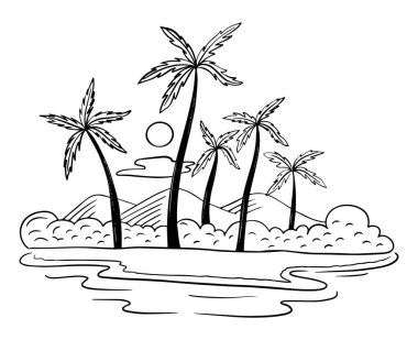 El yapımı deniz kıyısı, plaj tropikal tatil vektörü çizimi