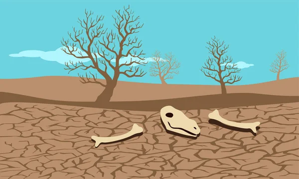 Dürrezustand Rissig Land Mit Trockenen Bäumen Vektorillustration — Stockvektor