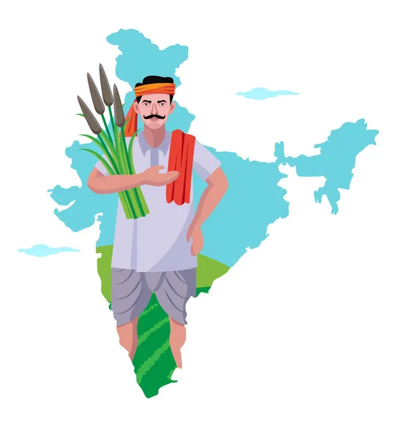Hindistan Haritalı Hintli Çiftçi Vektör Çizimi — Stok Vektör