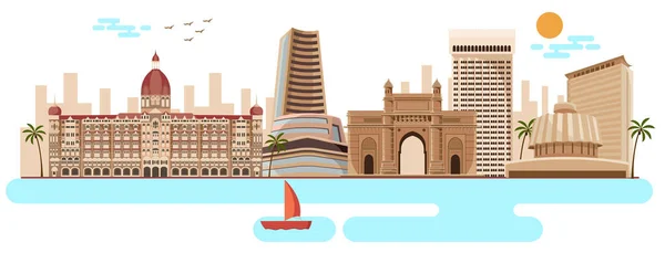 Mumbai Famosi Monumenti Skyline Vettoriale Illustrazione — Vettoriale Stock