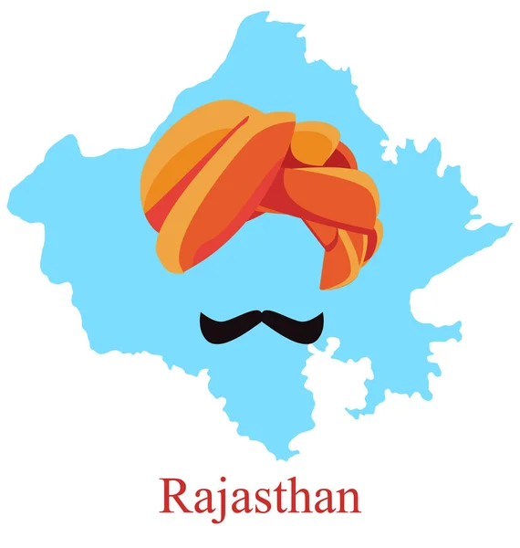 Rajasthanová Mapa Knírkem Vektorovou Ilustrací Pagdi — Stockový vektor