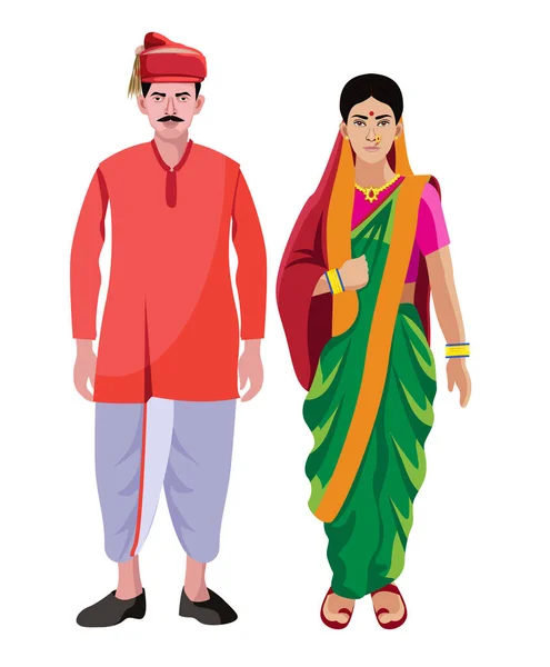 Pune Maharashtra Man Woman Couple Traditional Dress Illustration — Stock Vector