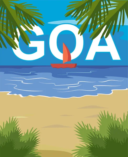 Goa Tenger Partján Strand Vektor Design Illusztráció — Stock Vector