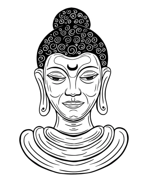 Buddha Cerrar Cara Dibujado Mano Vector Ilustración — Archivo Imágenes Vectoriales