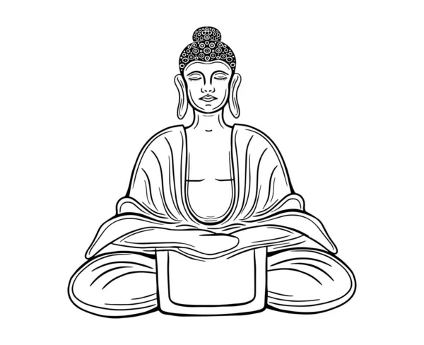 Budda Disegnata Mano Nell Illustrazione Vettoriale Meditazione — Vettoriale Stock