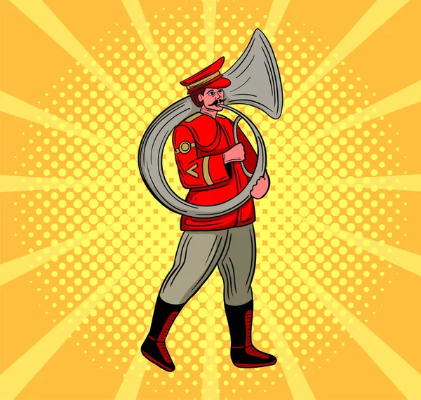 Brass Band Character Red Dress Playing Sousaphone Vector Illustration — Stock Vector