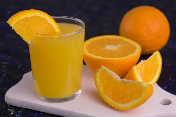 Verre Jus Orange Frais Gros Plan — Photo