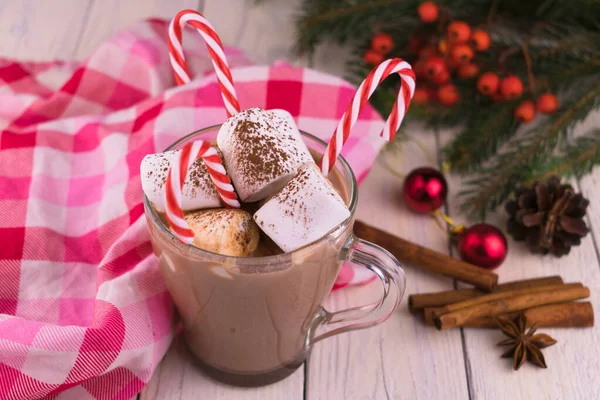 Una Taza Chocolate Caliente Malvaviscos Dulces Navidad —  Fotos de Stock