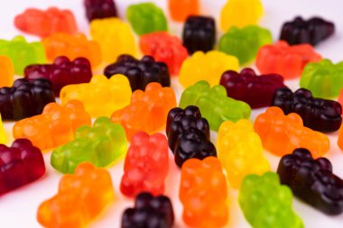 Parlak renkli jelibon ayıcıkları. Reçelli şekerlerin arka planı.