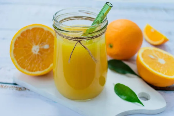 Fresh Orange Juice Light Background Close — Stock Photo, Image