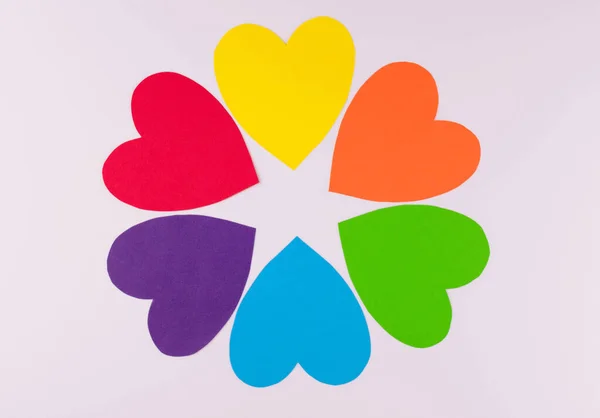 Herzen Den Farben Der Lgbt Community Flagge Form Einer Blume — Stockfoto