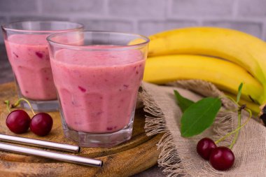 Cherry Sweet Sweet Pink Smoothie Healthy Organic Food.