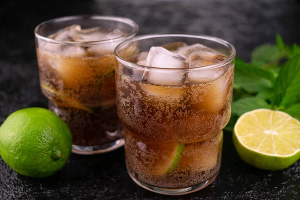 Cuba Libre Cola Rum Lime Drink Close — Stock Photo, Image