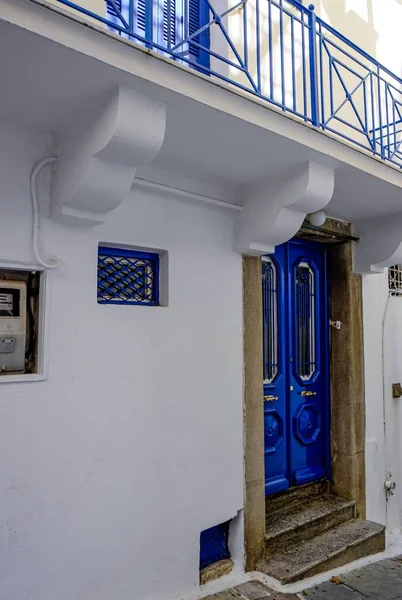 Modré Dveře Skiathos Řecký Ostrov — Stock fotografie