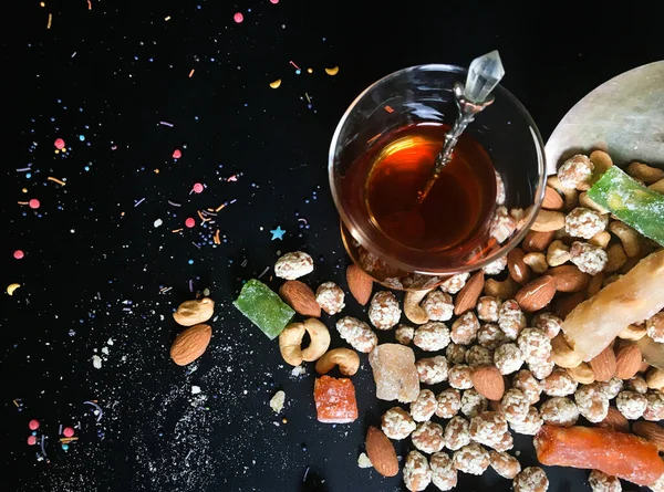 Black Tea Lale Turkish Delight — Stock Photo, Image