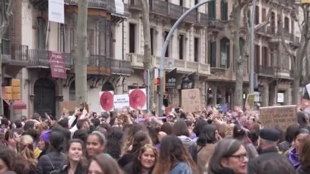 Many women on the march for equal salaries for women and men — Stock Video