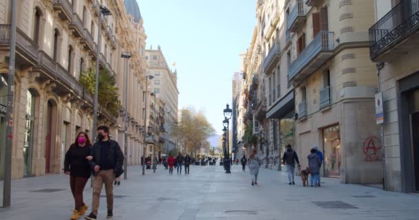 Portal de Angel street. Rua pedonal no centro de Barcelona — Vídeo de Stock