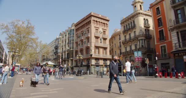 観光客なしでバルセロナのラランブラ通り。スローモーション. — ストック動画