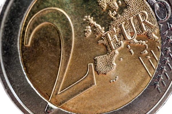 两欧元硬币特写前端 — 图库照片