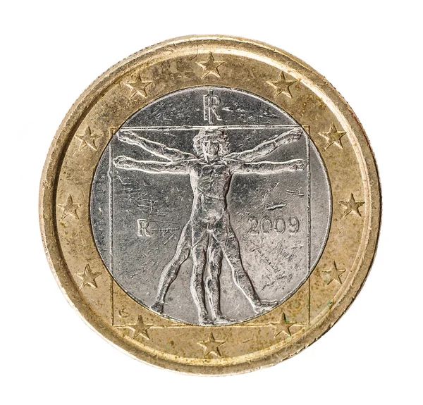 白色背景上的一欧元硬币背面。 — 图库照片
