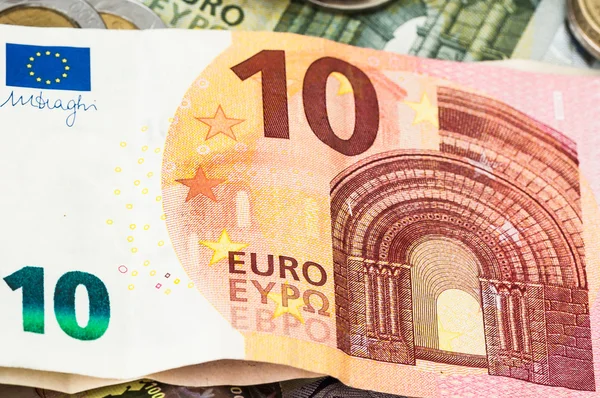 Money ten Euro Dollar Bill Coins — Stock Photo, Image