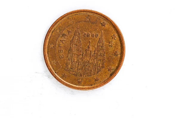 Moeda de 5 cêntimos euro com a Espanha backside usado olhar — Fotografia de Stock