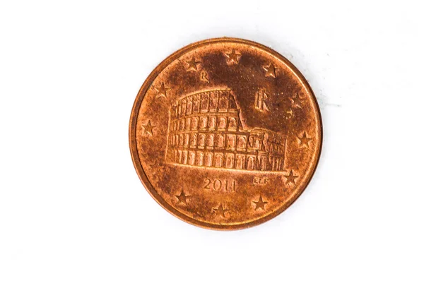 5欧元硬币与意大利后腰使用的外观 — 图库照片