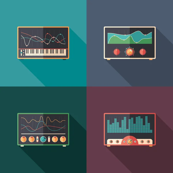 Audio equalizers flat square icon set. — Stock Vector