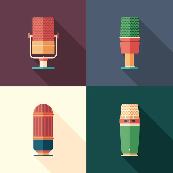 Microfones retro coloridos conjunto de ícones quadrados planos . —  Vetores de Stock