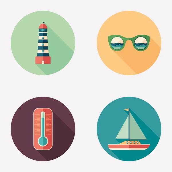 Круглый набор иконок для моря и пляжа . — стоковый вектор