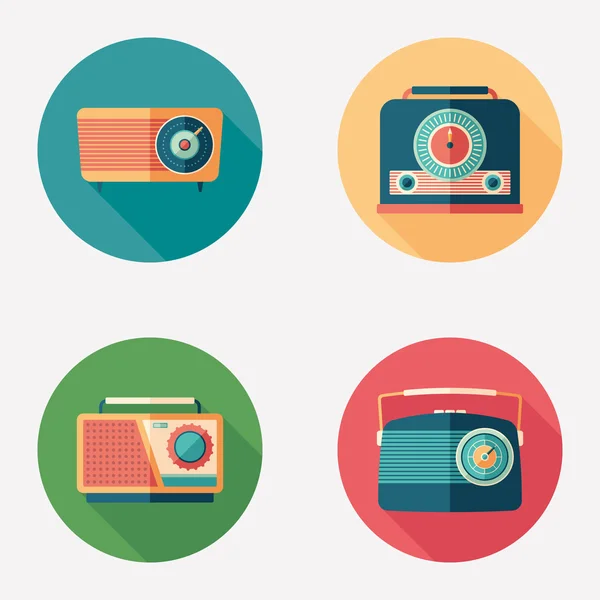 Colorful retro radio flat round icon set. — Stock Vector