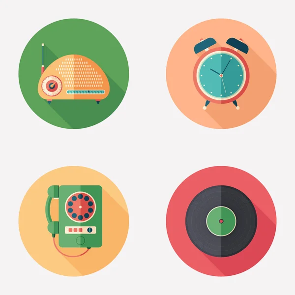 Conjunto de iconos redondos planos retro . — Archivo Imágenes Vectoriales