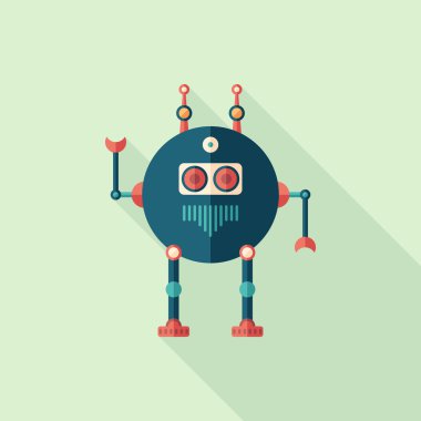 Nöbetçi robot uzun gölgeler ile düz kare simgesi.