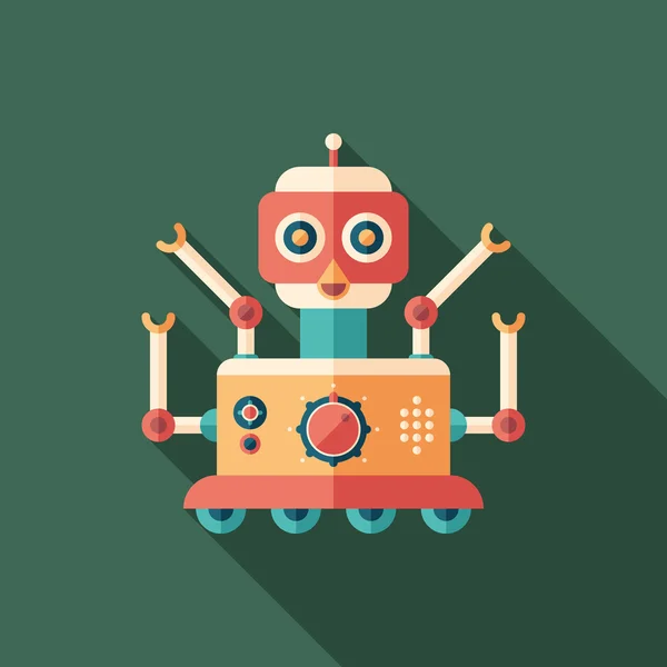 Robot pájaro plano icono cuadrado con largas sombras . — Vector de stock