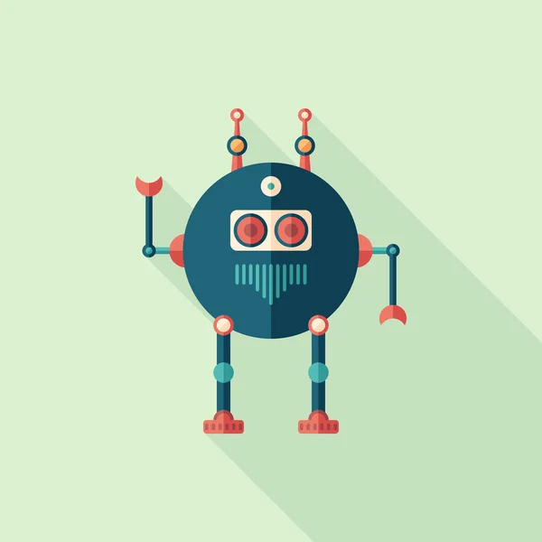 Protector robot plano icono cuadrado con largas sombras . — Vector de stock