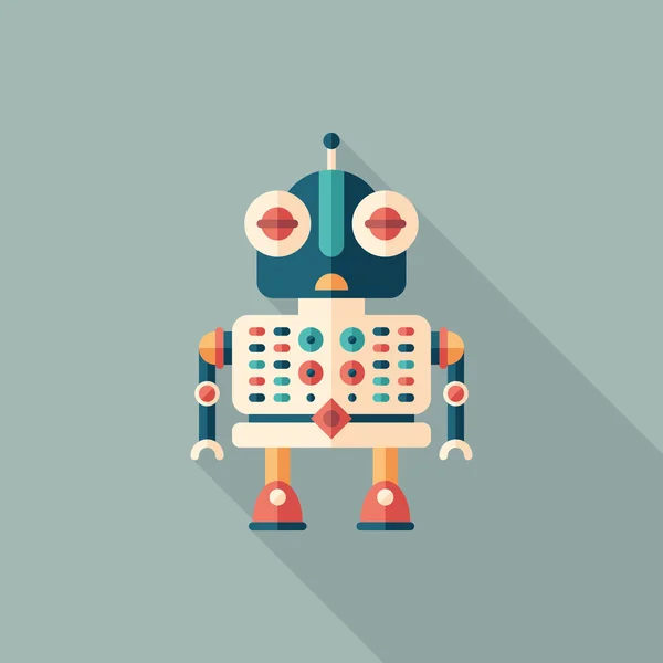 Asistente de robot icono cuadrado plano con sombras largas . — Vector de stock