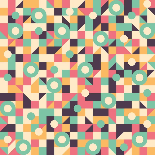 Vintage seamless mönster med cirklar, kvadrater, rektanglar och trianglar. — Stock vektor