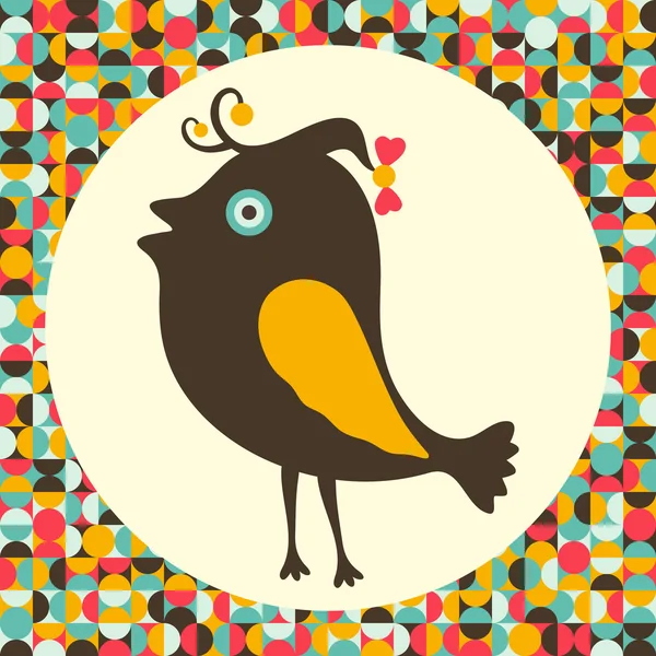 Happy bird with colored retro background. — Stock Vector