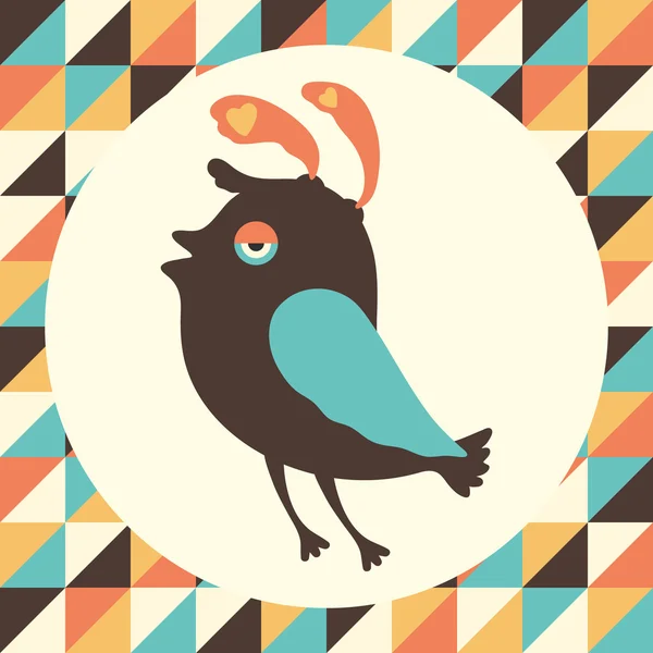 Intrigued bird with colored retro background. — Stock Vector