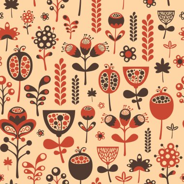 kahverengi ve kırmızı çiçekli Vintage seamless modeli.