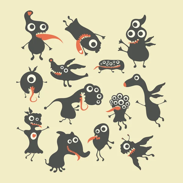 Happy monsters vectorillustraties. Mega Set 1 — Stockvector