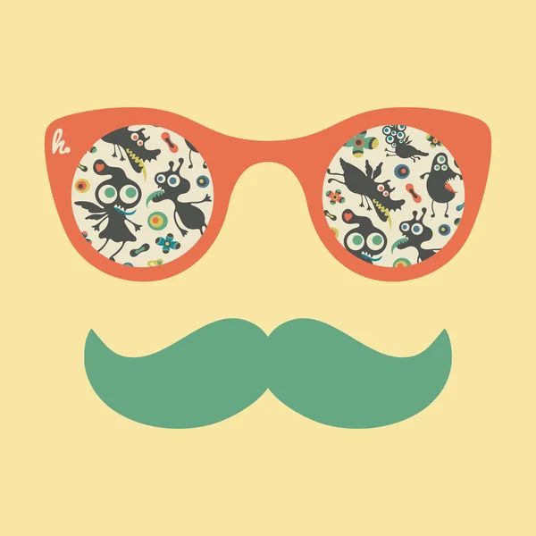 Renkli mutlu canavarlar ile hipster vintage güneş gözlüğü. — Stok Vektör