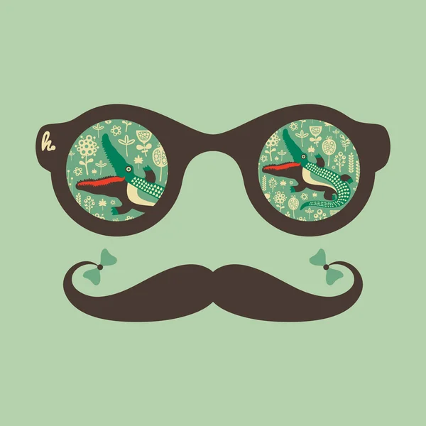 Hipster Vintage Sonnenbrille mit Krokodil und Blumen. — Stockvektor