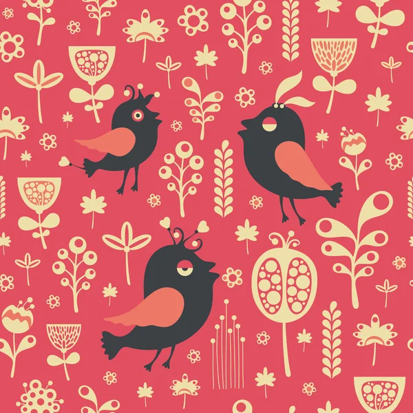 Винтажный бесшовный рисунок с птицами и цветами . — стоковый вектор