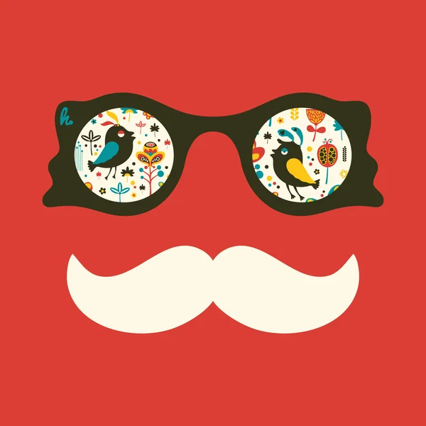 Lunettes de soleil vintage Hipster aux oiseaux et fleurs colorés . — Image vectorielle