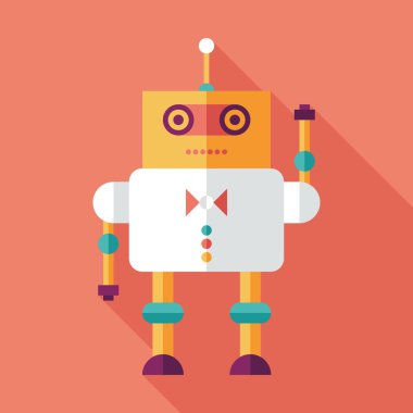 Robot düz uzun gölgeler ile kare simgesi. 1 set